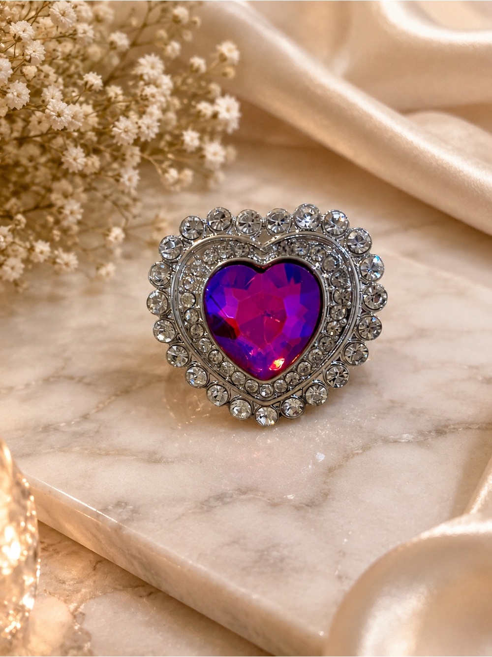 paparazzi Purple Heart Crystal Ring with Rhinestone Halo